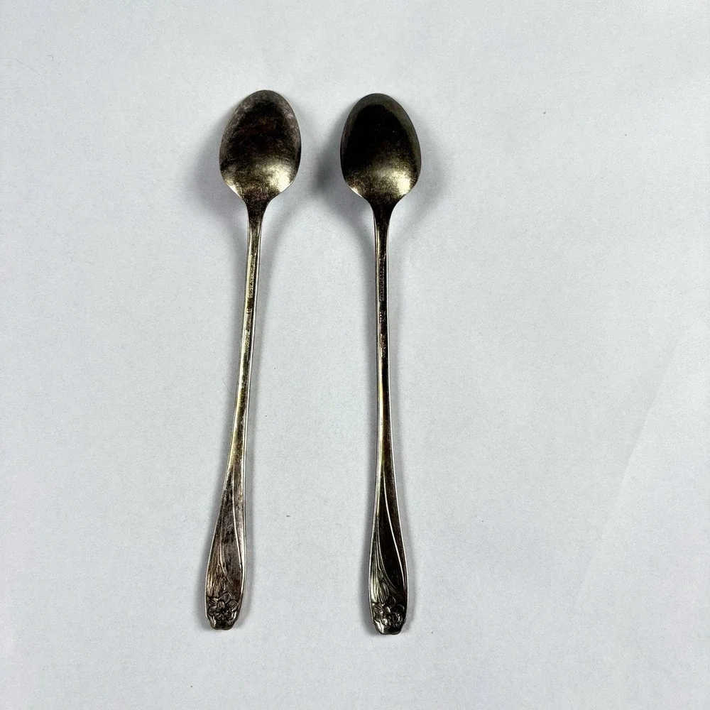 Vintage 1847 Rogers Bros Daffodil Iced Tea Spoons Silverplate Floral 7.75